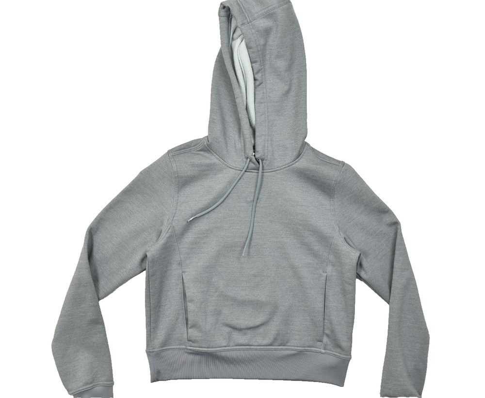 Nike Therma-FIT Women XS Gray Fleece Pullover Hoodie Crop Thumbhole Tech Sweater